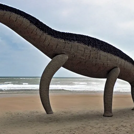 Prompt: a diplodocus in a beach with a text that says Diplodocus envios