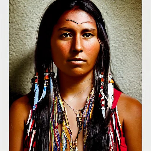 Prompt: Portrait of a young Modern Native American Woman at a mall, highly detailed, photograph, award winning,