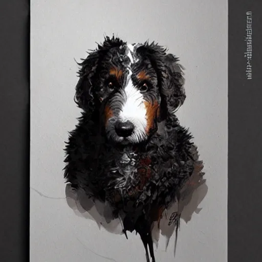 Image similar to bernedoodle by greg rutkowski