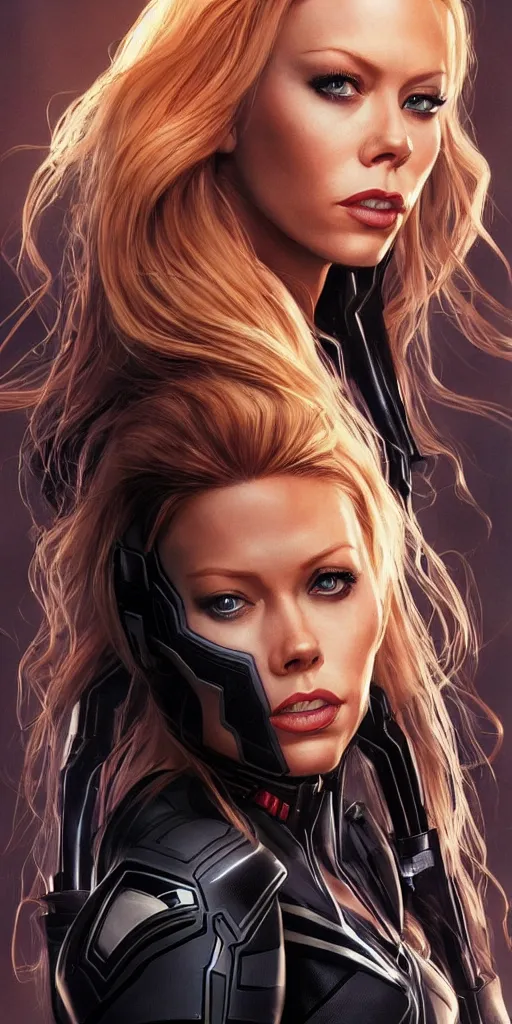 Prompt: portrait of Jenna Jameson as Black Widow in the Avengers movie, looking at camera, intricate, dystopian, sci-fi, extremely detailed, octane render, digital painting, concept art, smooth, sharp focus, illustration, incredible art by artgerm and greg rutkowski and alphonse mucha and simon stalenhag