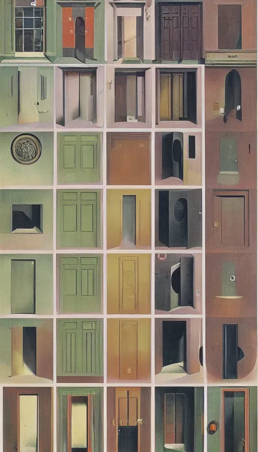 Prompt: doors of phase transitions by carrington, bosch, dali, barlowe, magritte