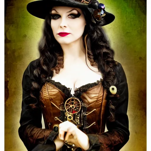 Prompt: photo of a beautiful steampunk witch, portrait