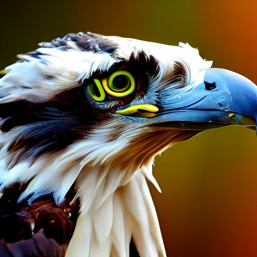 Image similar to extremely detailed cartoon osprey looking directly into camera psychedelic