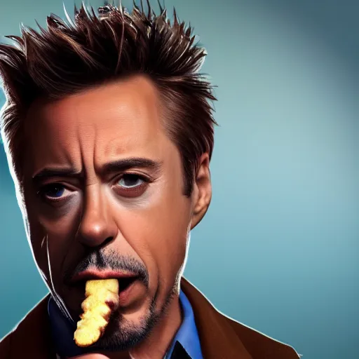 Image similar to Robert Downy Jr. eating a donut, 4k