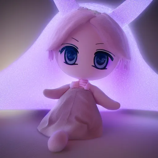 Image similar to cute fumo plush of a girl who is blessed with a magical aura, particle simulation, outline glow, vray