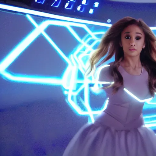 Prompt: A still of Ariana Grande in the Tron: Legacy (2010) reboot, directed by Mark Ryden
