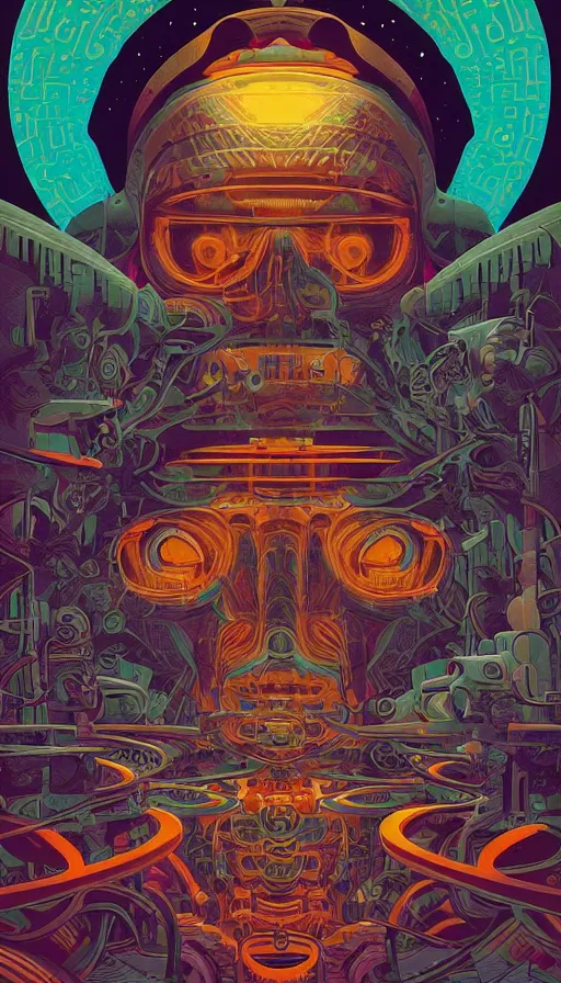 Prompt: The oracle of the mayan elders, italian futurism, Dan Mumford, Josan Gonzalez