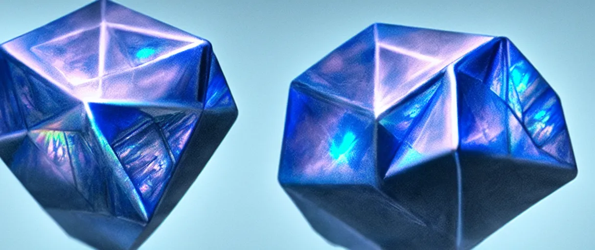 Prompt: hyperrealistic highly detailed Kepler's Platonic solid model sacred iridescent in motion escher dali matte painting dramatic blue lighting wide angle hd 8k sharp shallow depth of field