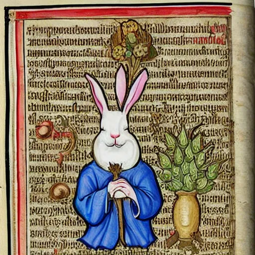 Image similar to rabbit smoking weed medieval illuminated manuscript