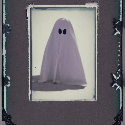 Image similar to polaroid of a lonely ghost, dream, distortion, dark