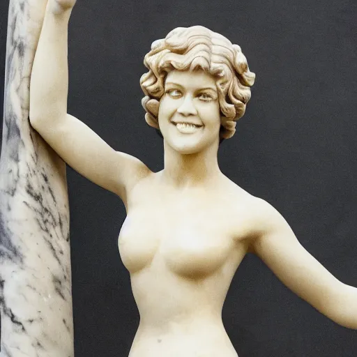 Prompt: carved marble statue of young jane fonda