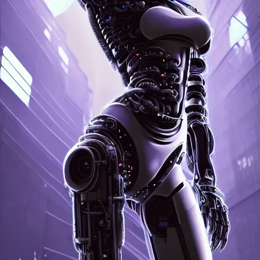 Image similar to Perfectly-Centered Full-body-Portrait of a Mechanical Cyberpunk Female Android, intricate, elegant, super highly detailed, professional digital painting, artstation, concept art, smooth, sharp focus, no blur, no dof, extreme illustration, Unreal Engine 5, Photorealism, HD quality, 8k resolution, cinema 4d, 3D, beautiful, cinematic, art by artgerm and greg rutkowski and alphonse mucha and loish and WLOP