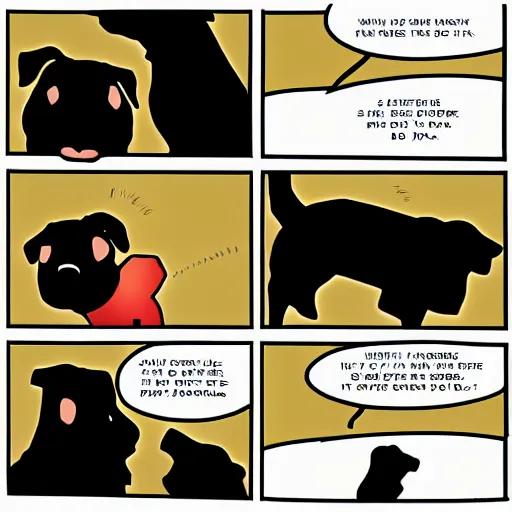 Prompt: a 4 panel comic about a dog, funny, beautiful