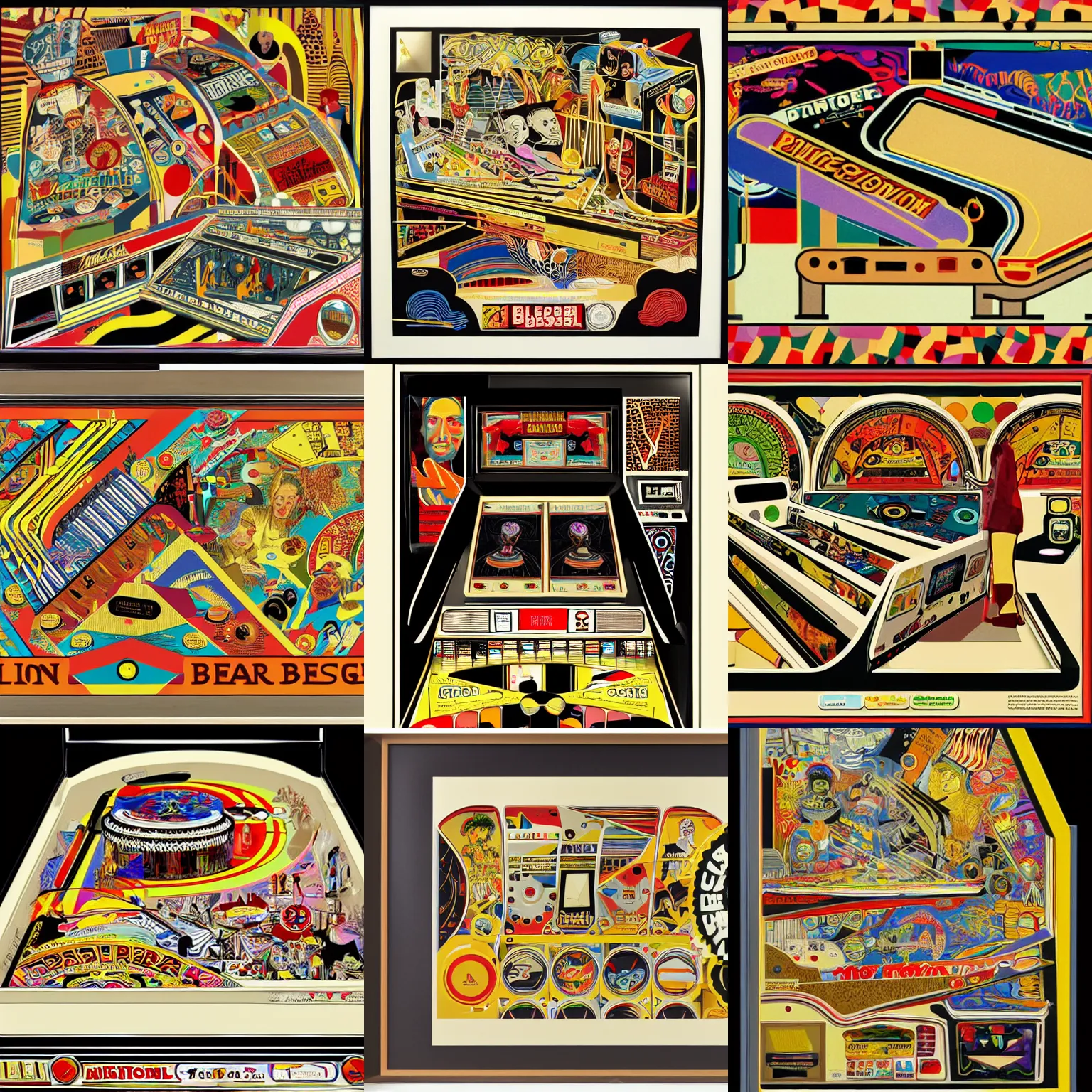 Prompt: beige graphic design pinball machine milton glaser