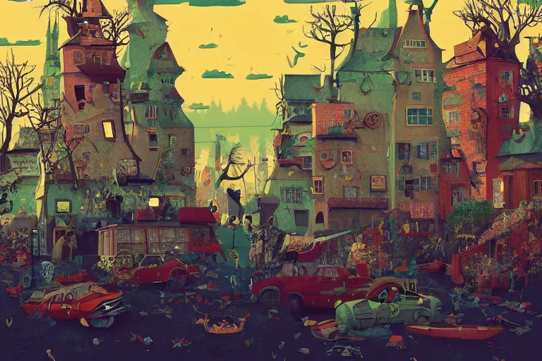 Image similar to a bachelors party, summer morning, very coherent and colorful high contrast, art by gediminas pranckevicius, geof darrow, dark shadows, hard lighting