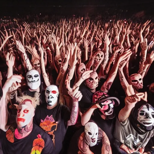 Image similar to slipknot concert moshpit of Juggalo jar jar binks