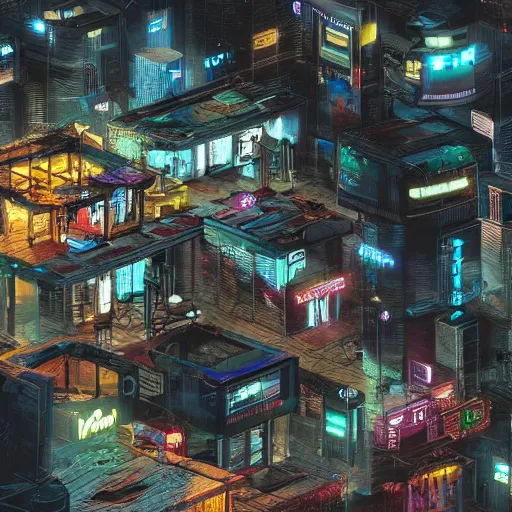 Image similar to a cyberpunk favela