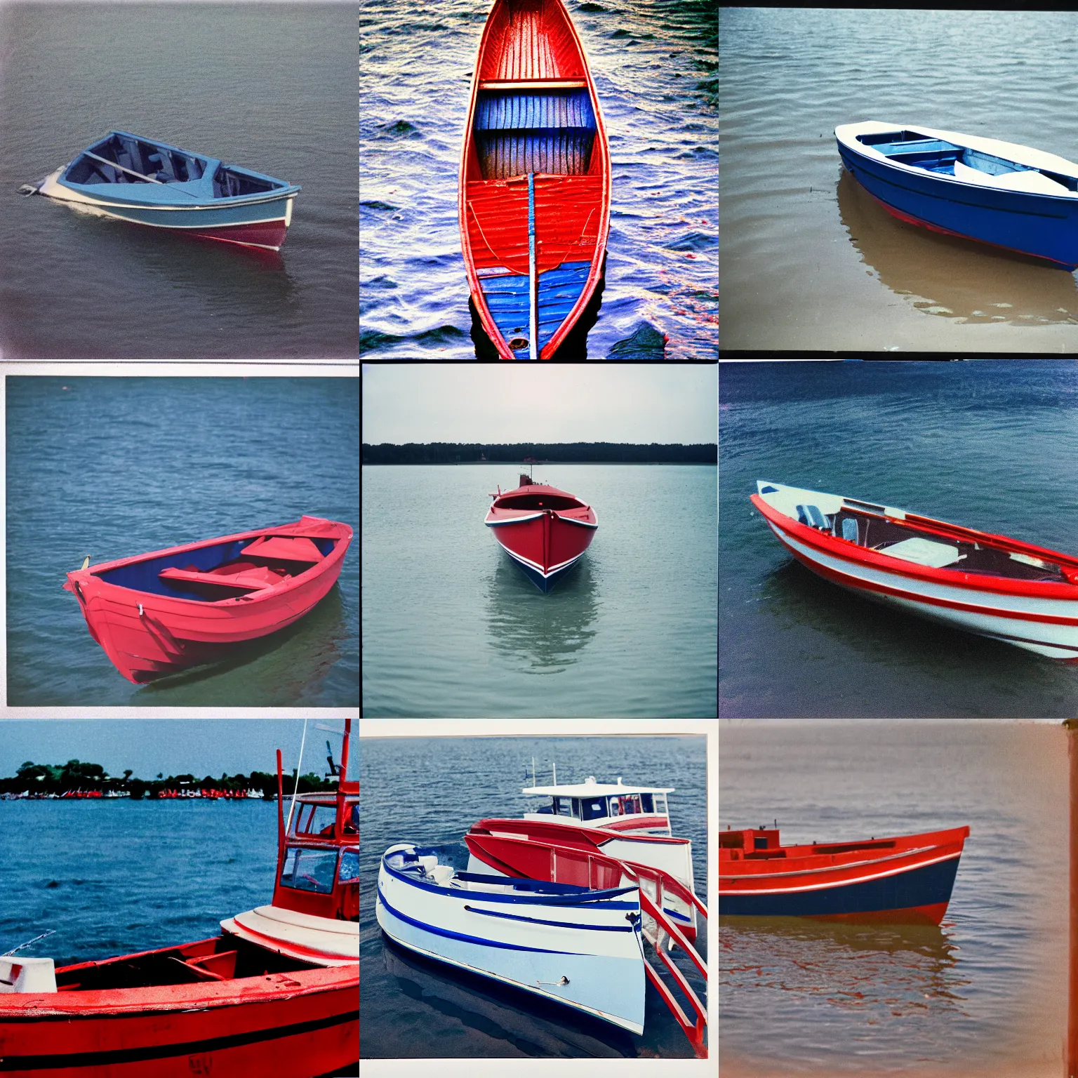 Prompt: 3 5 mm photography of boat, 2 0 0 film, ultramarine blue and pyrrol red