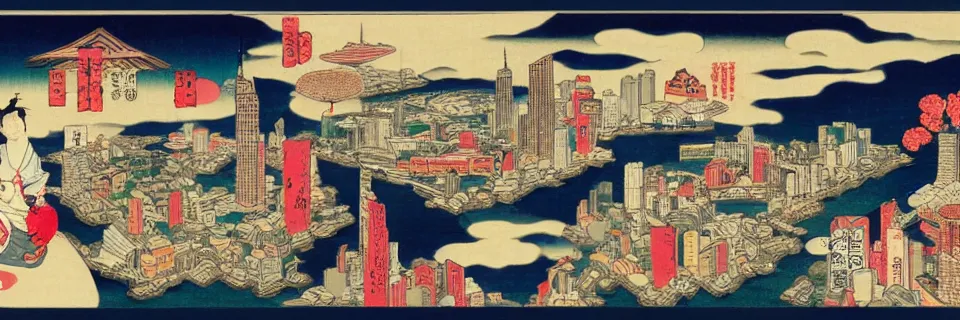 Image similar to new york in the style of ukiyo - e