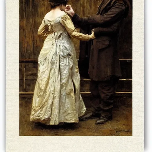 Prompt: worker and actress saying goodbye by alfred stevens