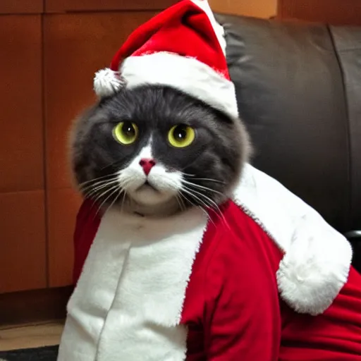 Image similar to extremely obese big fat cat, wearing santa hat,