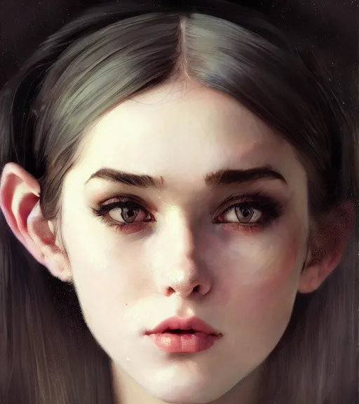 Prompt: girl with cat ears, close up portrait, moonlight, highkey, brunette, realistic, serov, surikov, vasnetsov, repin, kramskoi, paint texture, uplight, insanely detailed and intricate, charlie bowater, tom bagshaw, norman rockwell, octane rendered, unreal engine, illustration, trending on artstation, 8 k