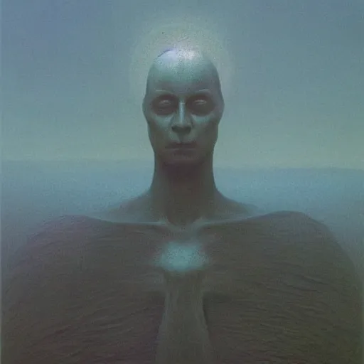 Image similar to Tim Heidecker. Zdzisław Beksiński