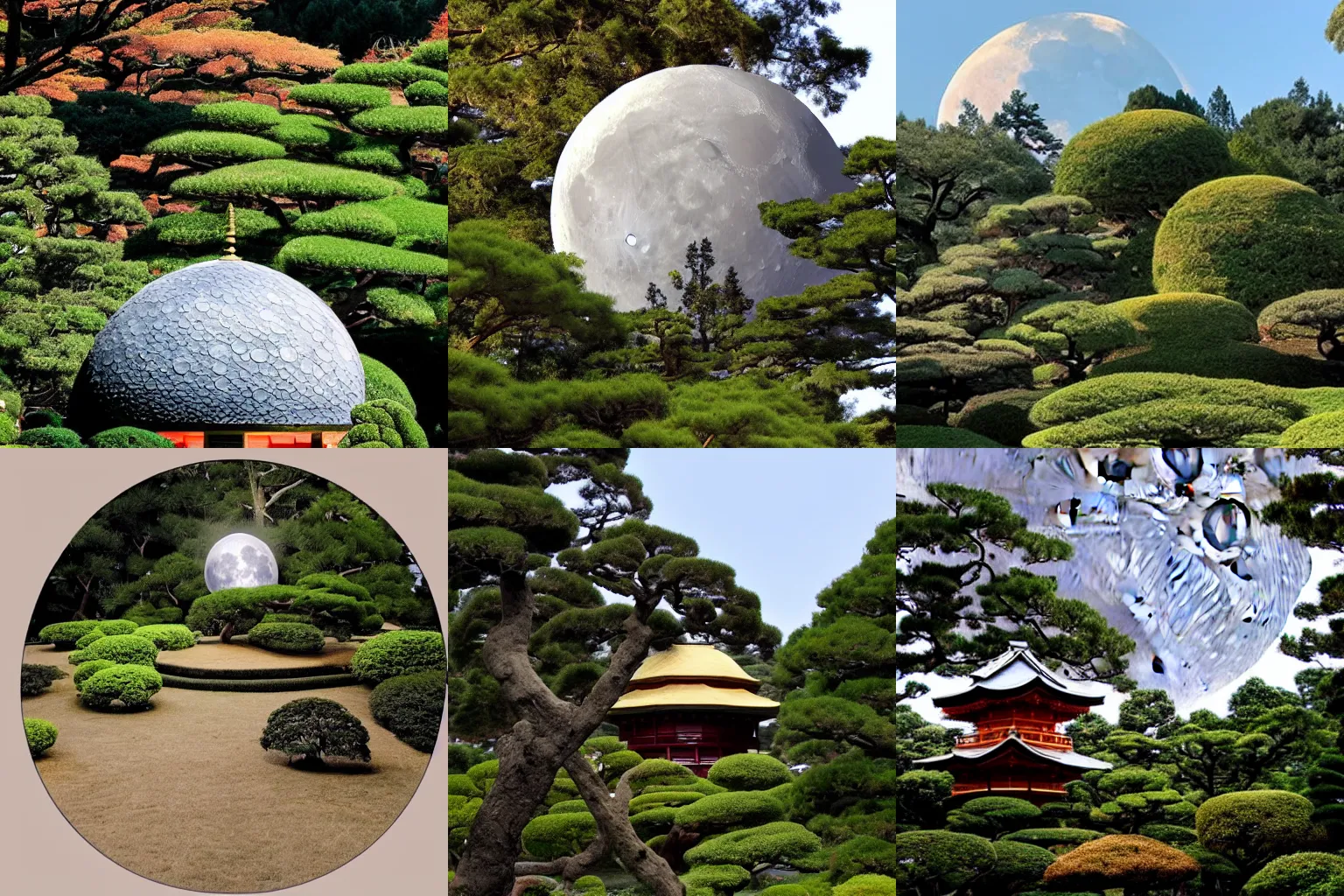 Prompt: japanese tea garden under dome on the moon