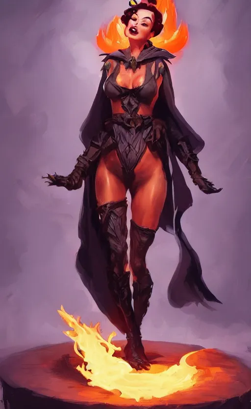 Image similar to pinup of a fine cultured witch, with robes of fire and smoke 🍑, by Jeff Simpson, Simon Bisley, Clint Cearley, and Frank Frazetta concept art, artstation, deviantart