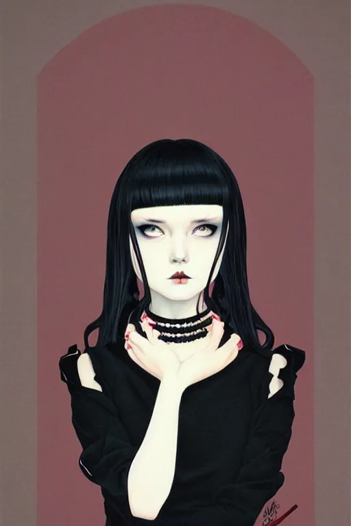 Image similar to portrait of a goth girl by james jean by ilya kuvshinov kintsugi