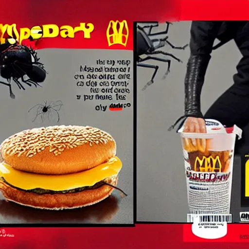 Image similar to deep fried spider mcdonalds ad. fried spider