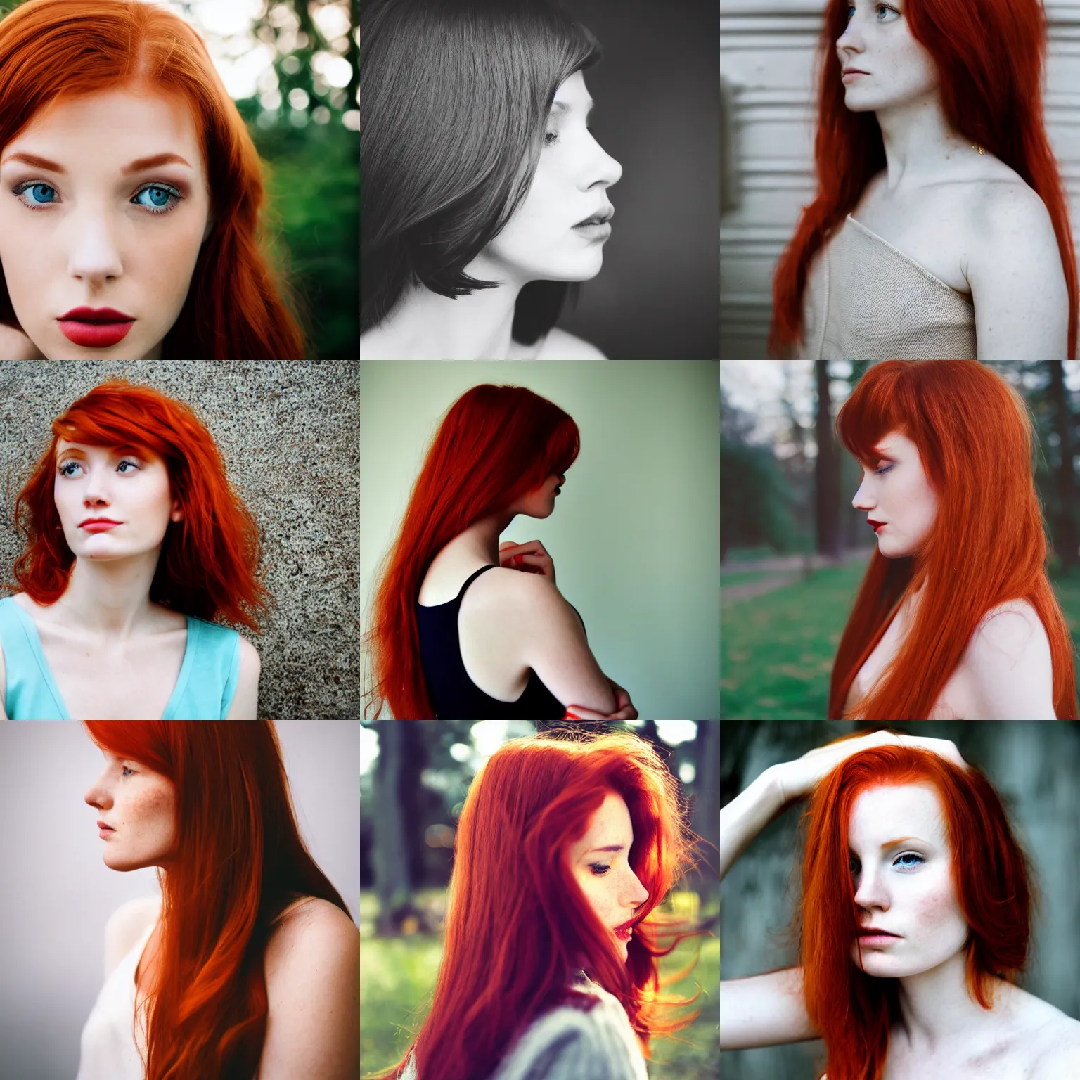 Prompt: beautiful redhead woman, Photography, 35mm, side view