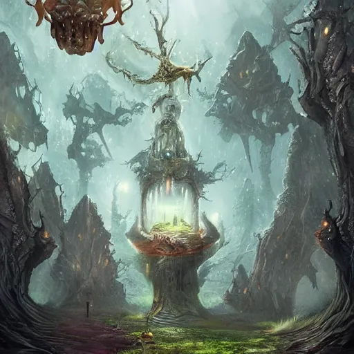 Image similar to a never - ending fantasy art, depicting scenes and creatures from otherworldly realms.