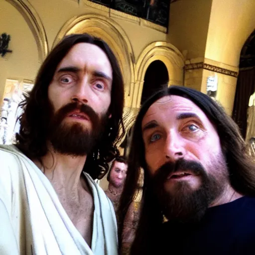 Prompt: Jesus takes a selfie with the devil