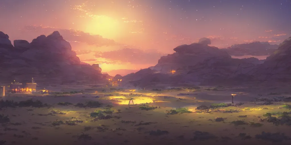 Image similar to arabian night landscape by makoto shinkai