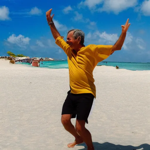 Image similar to artistic representation of a happy man dancing alone in aruba on the beach