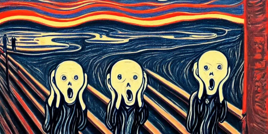 Image similar to a beautiful painting of the scream painting with robot by aaron horkey, trending on artstation