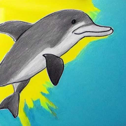 Image similar to child's crayon drawing of a dolphin