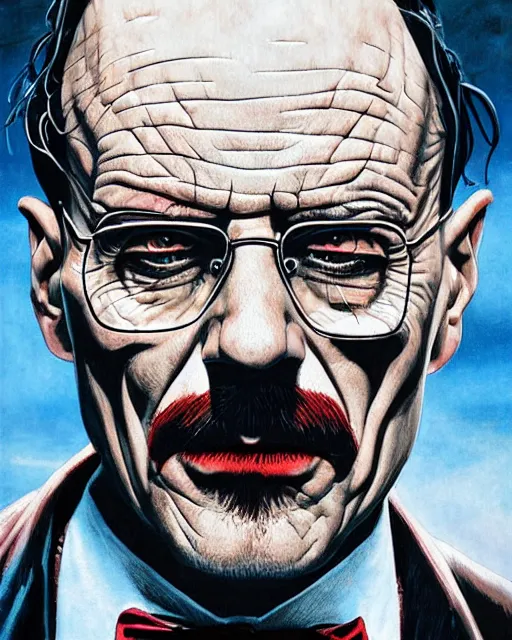 Image similar to portrait of walter white as the joker, illustration, art by neil gaiman and peter elson