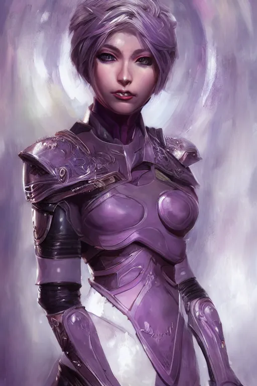 Image similar to A realistic anime portrait of a short white haired female rogue wearing an intricate medium armor, middle eastern, purple eyes, digital painting, by Stanley Artgerm Lau, Sakimichan, WLOP and Rossdraws, digtial painting, trending on ArtStation, SFW version