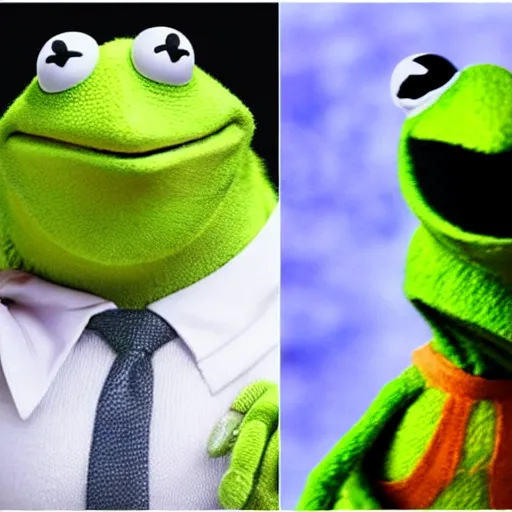 Image similar to a date romantic between dwayne johnson and kermit the frog