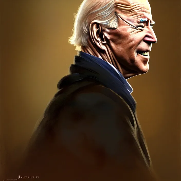 Image similar to President Joe Biden, diffuse lighting, fantasy, intricate, elegant, highly detailed, lifelike, photorealistic, digital painting, artstation, illustration, concept art, smooth, sharp focus, art by John Collier and Albert Aublet and Krenz Cushart and Artem Demura and Alphonse Mucha