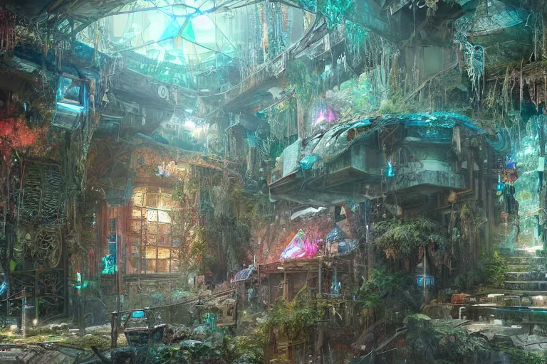 Surreal cyberpunk temple in a futuristic city