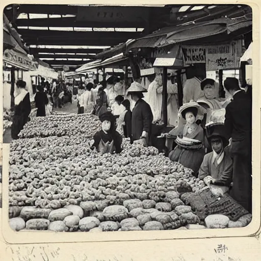 Prompt: “busy Tokyo market, 1900’s photo”