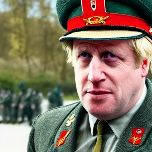 Image similar to movie scene boris johnson in ussr soldiers uniform, photorealistic, highly detailed 8 k