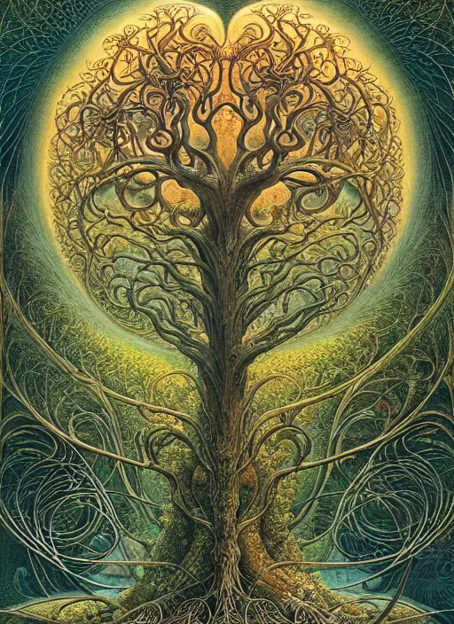 Image similar to tree of life by roger dean and andrew ferez, art forms of nature by ernst haeckel, divine chaos engine, symbolist, visionary, art nouveau, botanical fractal structures, organic, detailed, realistic, surreality