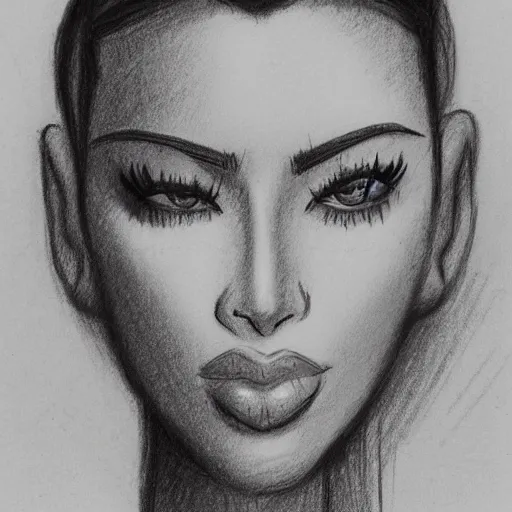 Image similar to milt kahl pencil sketch of kim kardashian