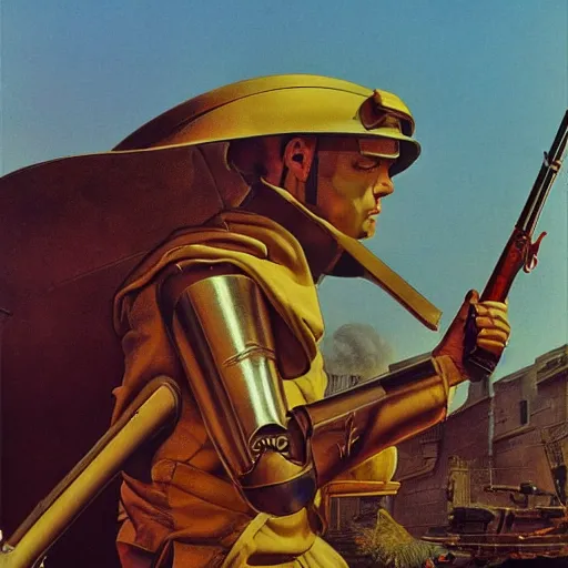 Image similar to syd mead fictional history world war 2 medieval weapons hyperrealism photo - realistic lifelike photography roger dean moebius