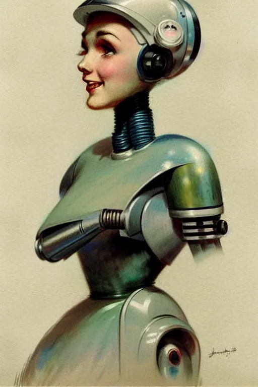 Image similar to ( ( ( ( ( 1 9 5 0 s retro future robot android maid. muted colors. ) ) ) ) ) by jean - baptiste monge!!!!!!!!!!!!!!!!!!!!!!!!!!!!!!