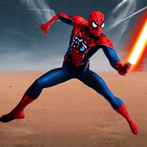 Image similar to a film still of spiderman in star wars realistic, detailed